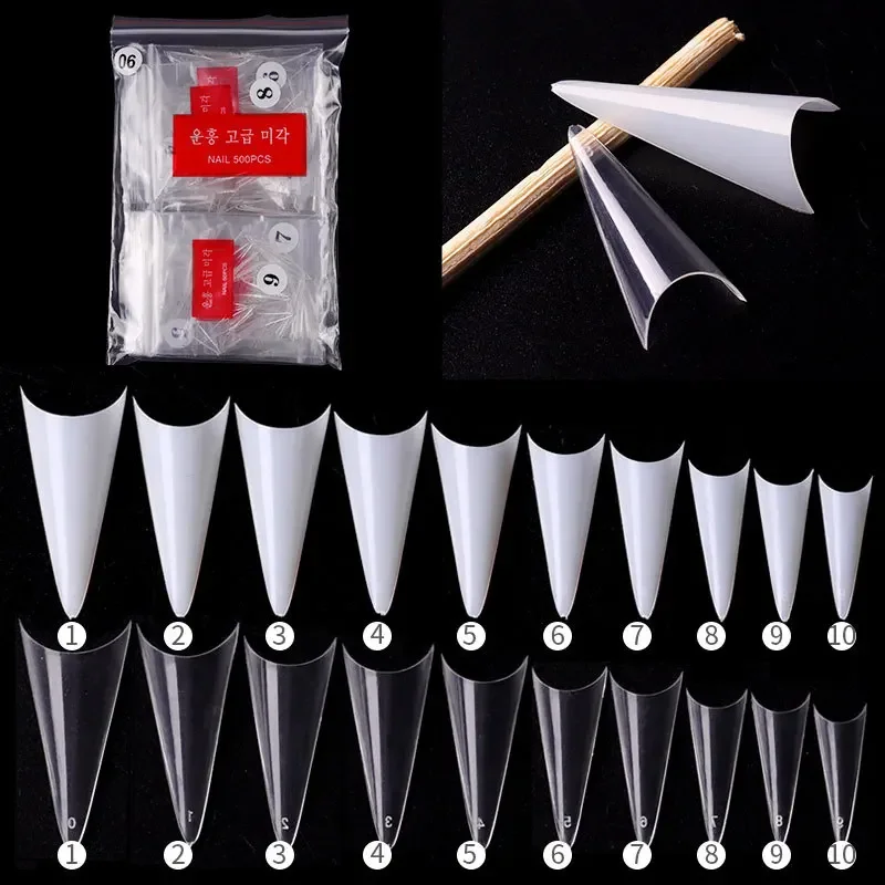 

500Pcs/bag Stiletto Nails Art Short Full Cover Sharp Fake Nails Art Display Plastic Stiletto False Nails Salon Tips Accessory