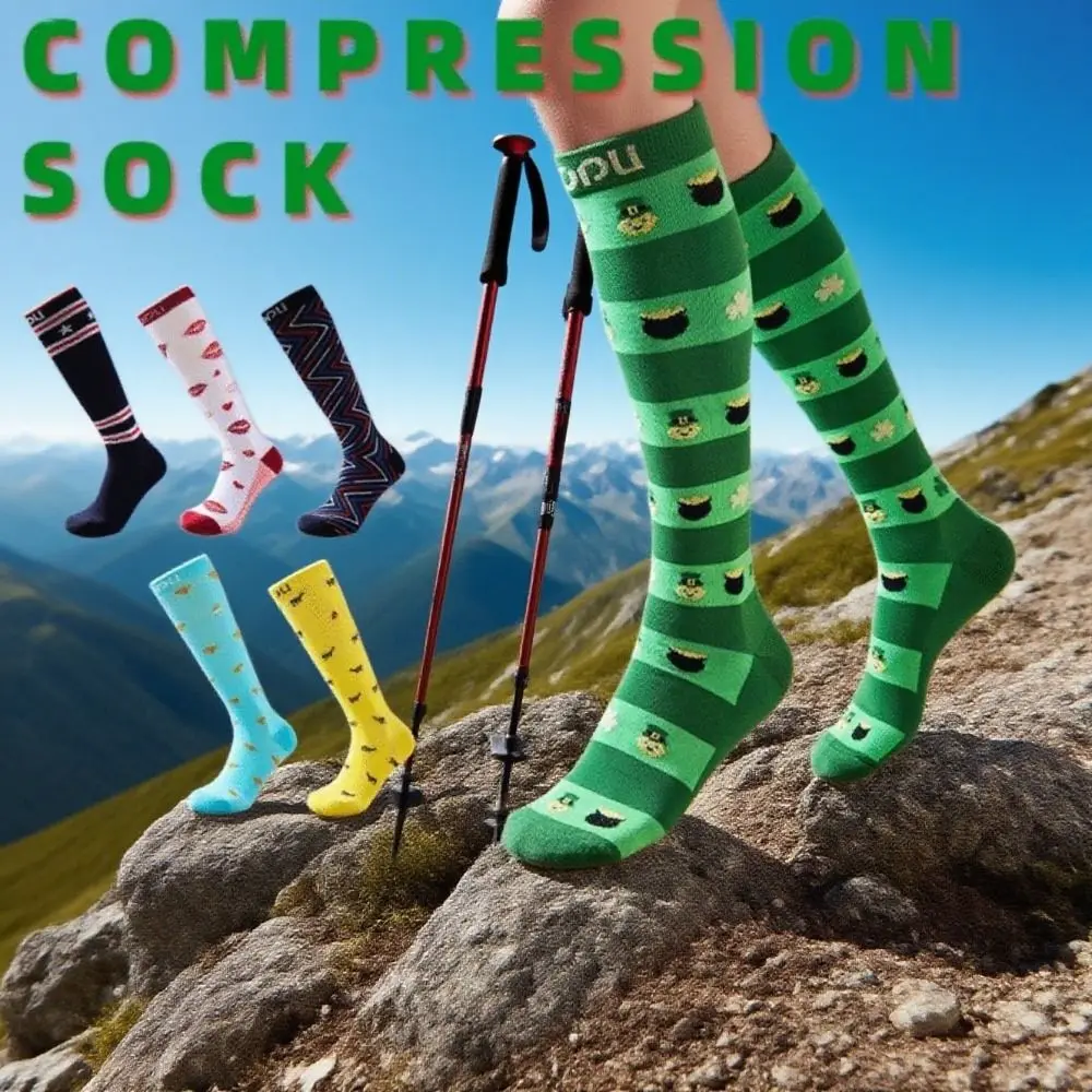 

Мягкие эластичные компрессионные носки с забавным узором, разноцветные чулки под давлением, удобные дышащие чулки до икры для бега