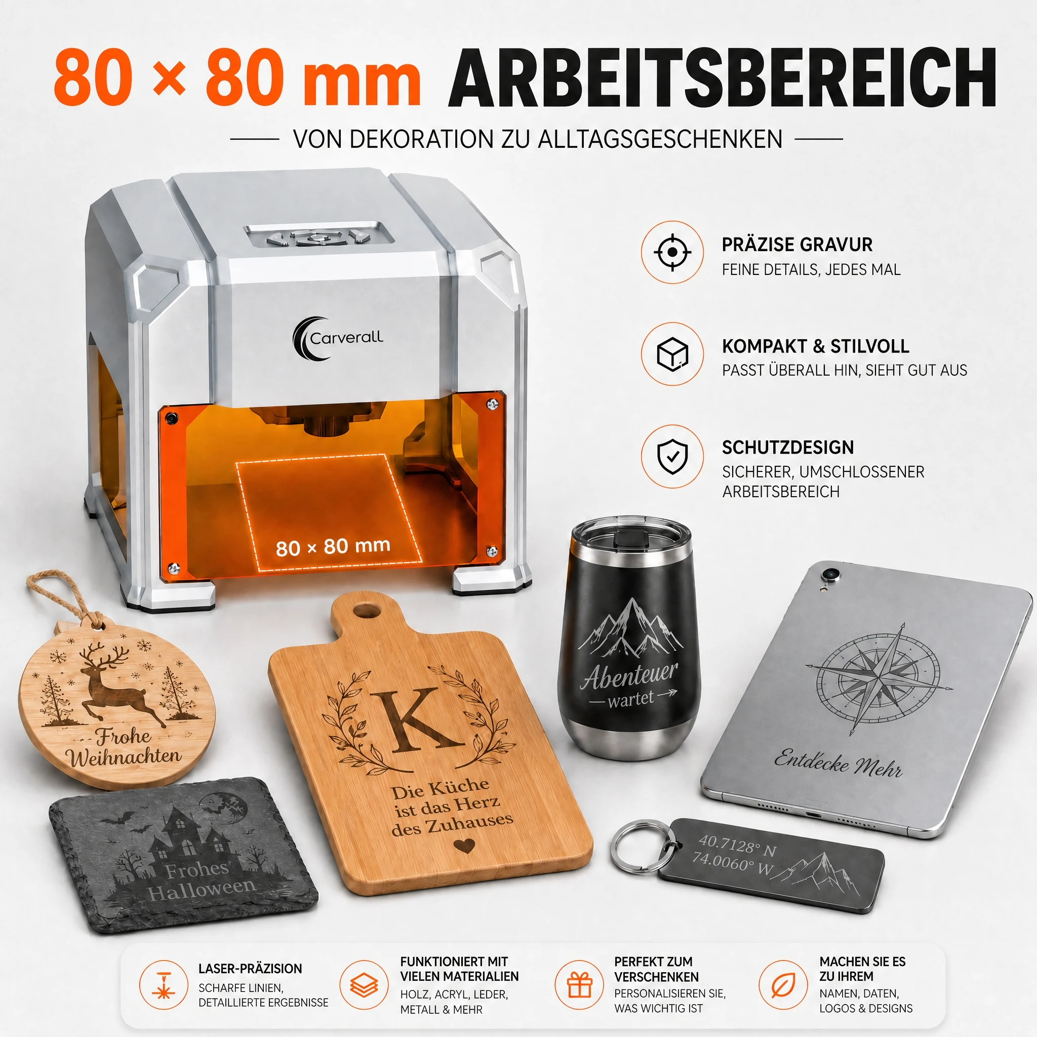 Carverall K4 3W Lasergravierer, Tragbare Mini-Graviermaschine mit WiFi-App-Steuerung und USB, 80 x 80 mm, Bis zu 0,01 mm Präzision, für Holz, Bambus, Leder, Papier, Karton, DIY-Geschenke, Einsteigerfreundlich – Detail 16