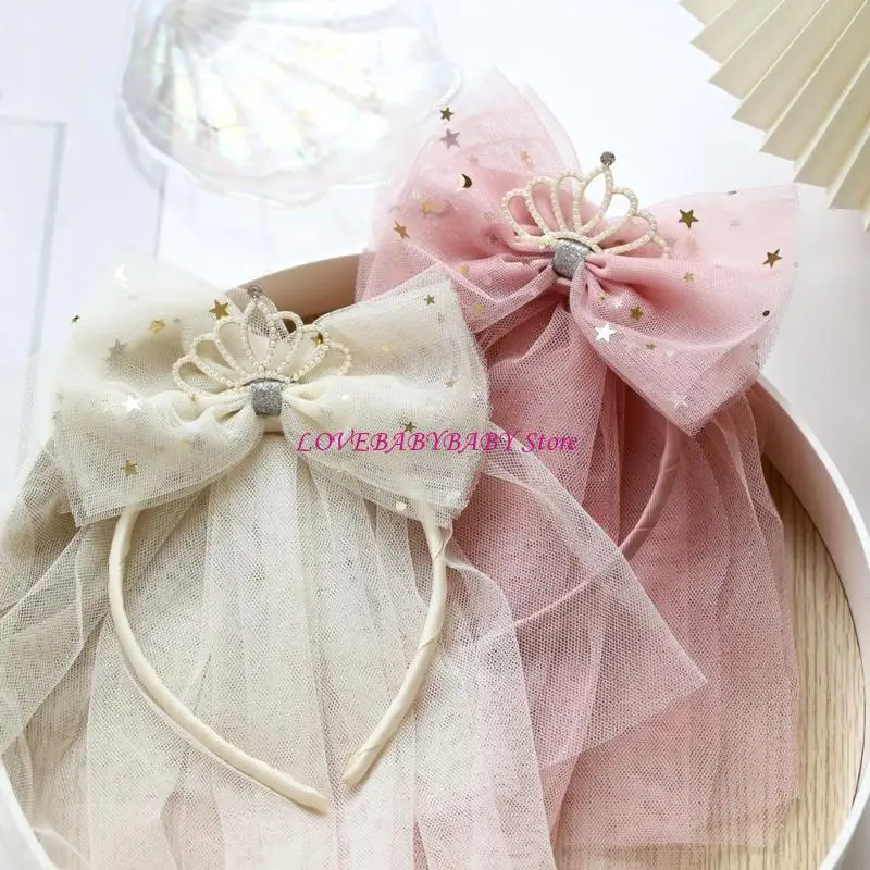 

Children Little Girl Headband with Bowknot & Mesh Kids Party Headband Comfortable for 1 to 8 Year for Parties & Daily Wear 4XBC