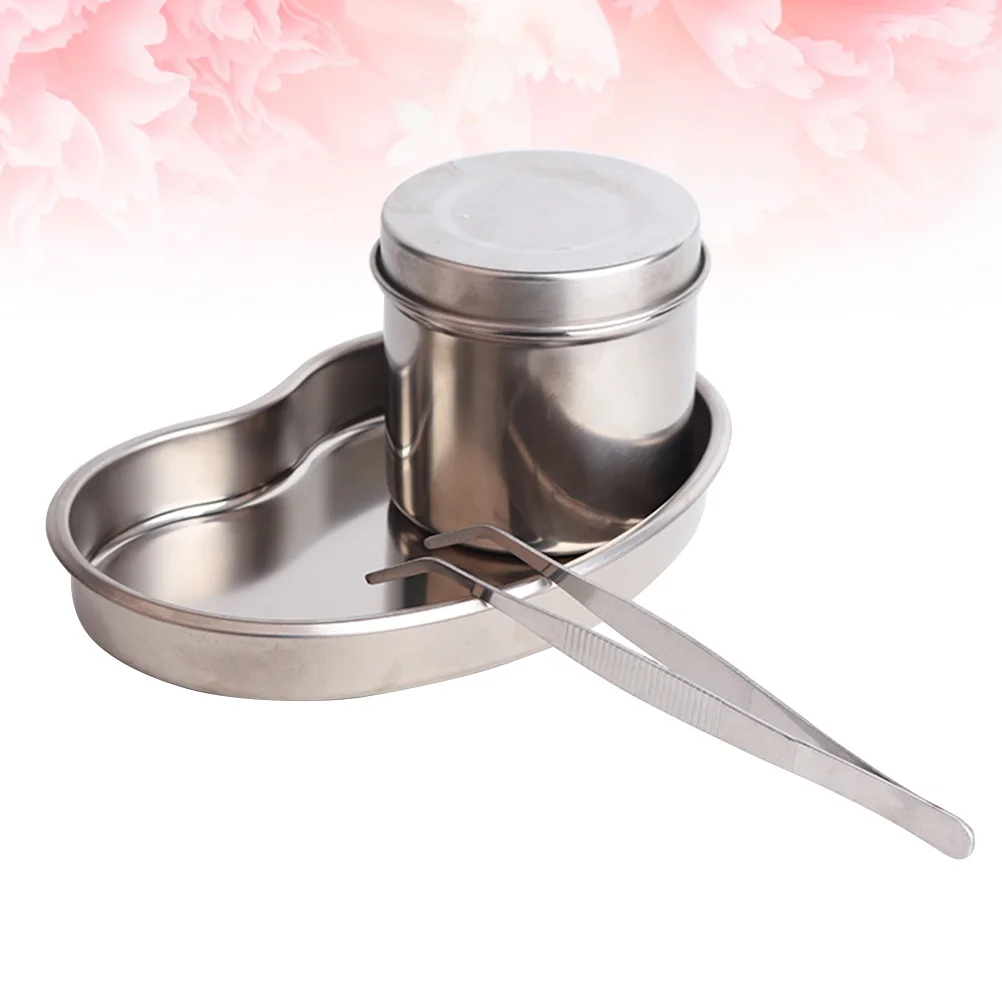 

Stainless Steel Eyebrow Lip Sterilization Tools Kit Compact Anti-Iodine Design for Salon Spa Use Flat Tray with Tweezers and Can