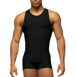 Men Seamless Undershirts Leotard Wrestling Singlet Elastic Yoga Fitness Bodysuits Underwear Mesh Patchwork One-piece Jumpsuits