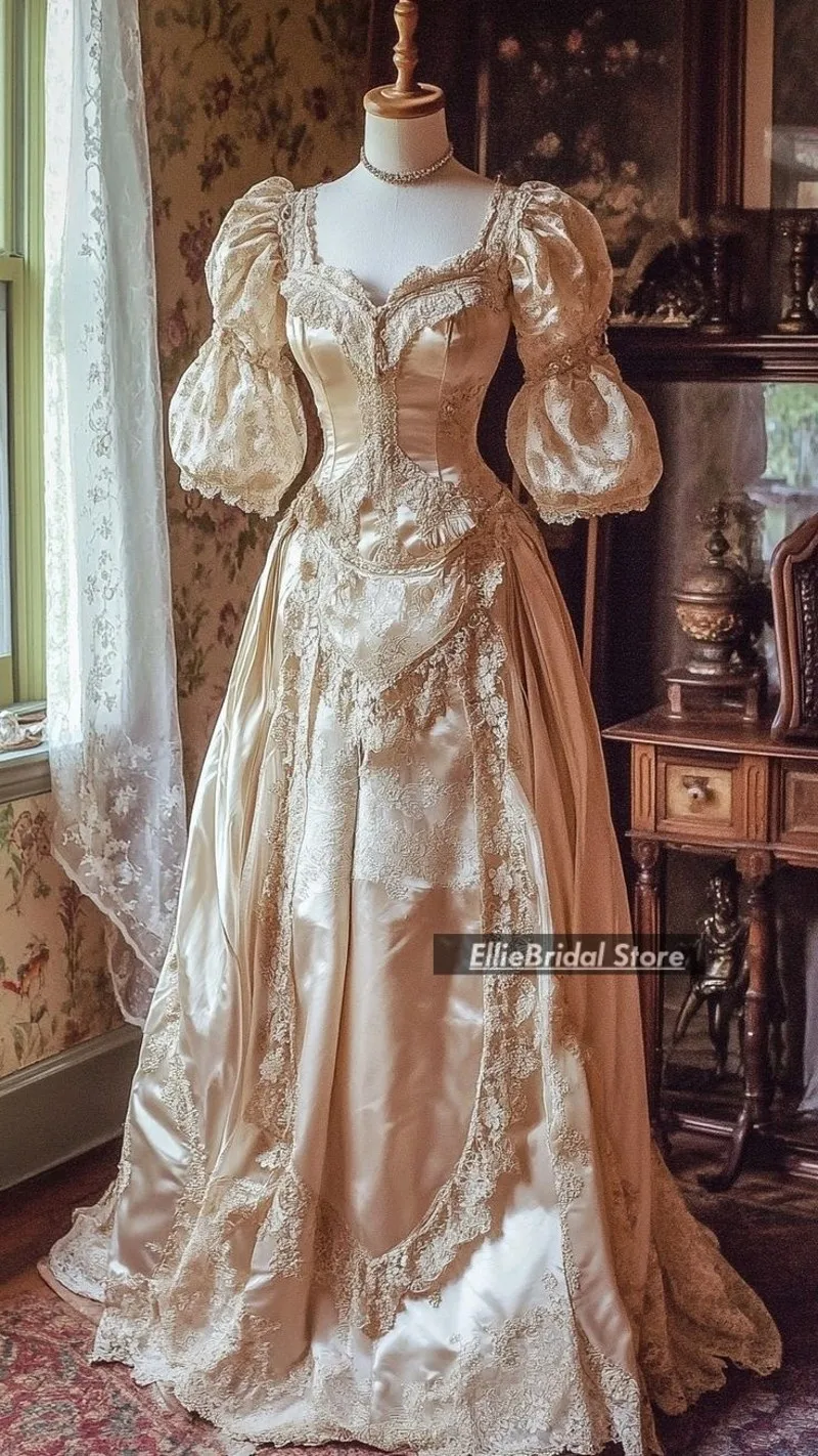 Retro vitoriano vestidos de casamento meia manga elegante histórico halloween uma linha rendas vestidos de noiva noiva vestido de noite personalizado