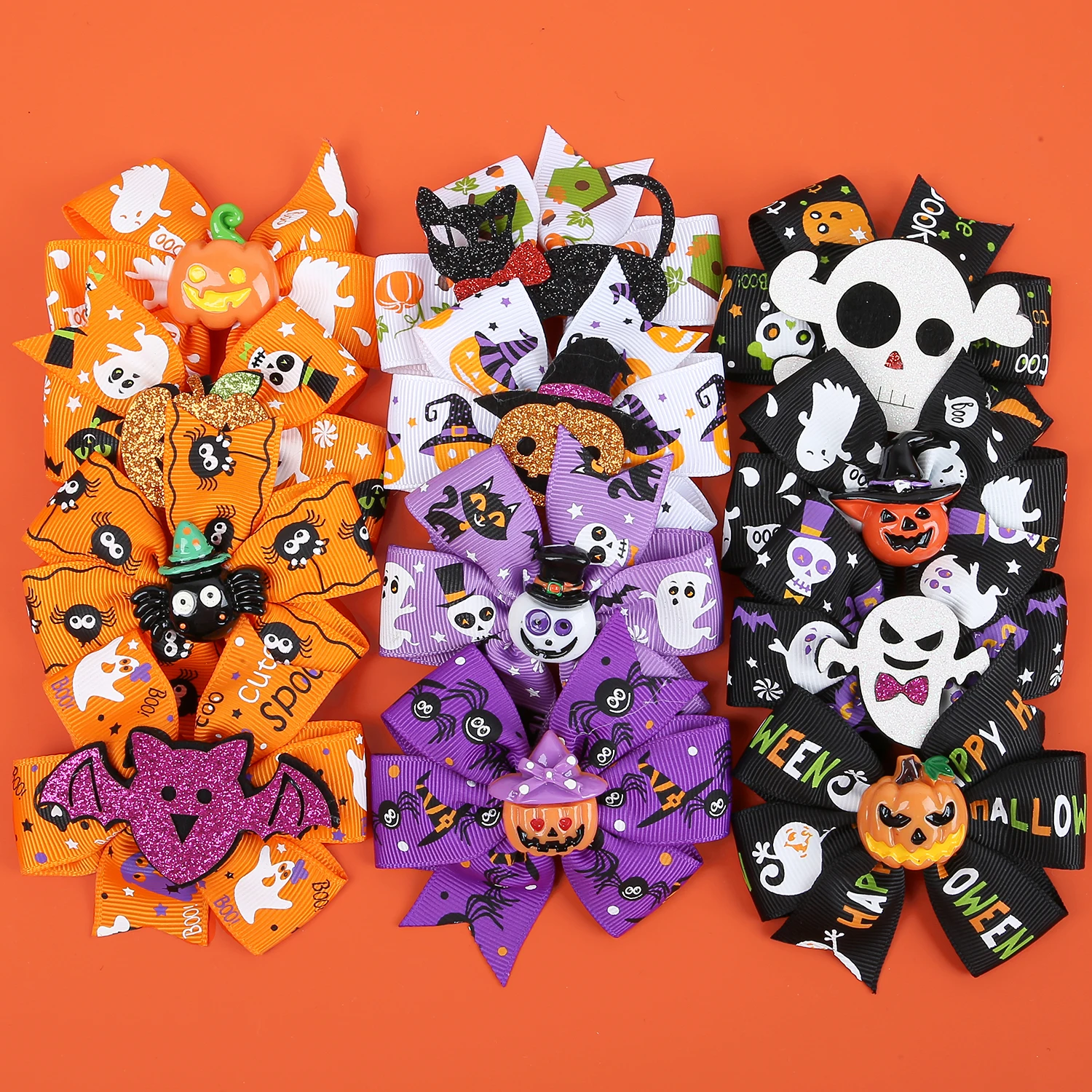 1/6PCS Kids Halloween Hair Clips Pumpkin Devil Hair Bows Clips Girls Festival Party Barrettes Clips Children Hair Accessories