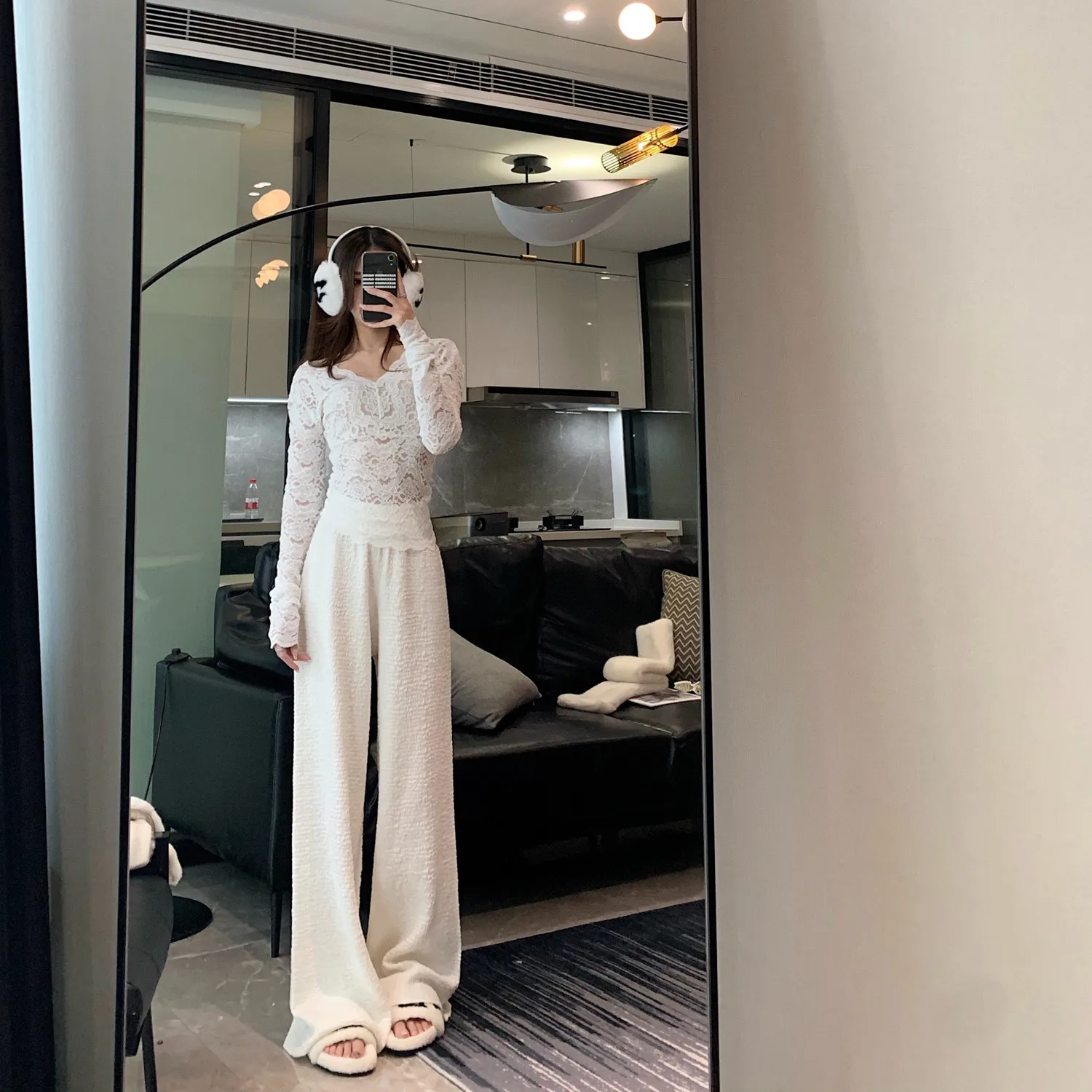 

Misscc Knitted Wide Leg andmother Pants Women's Textured High Waist Drapey Casual Thiened Loose Straight Woolen Trousers