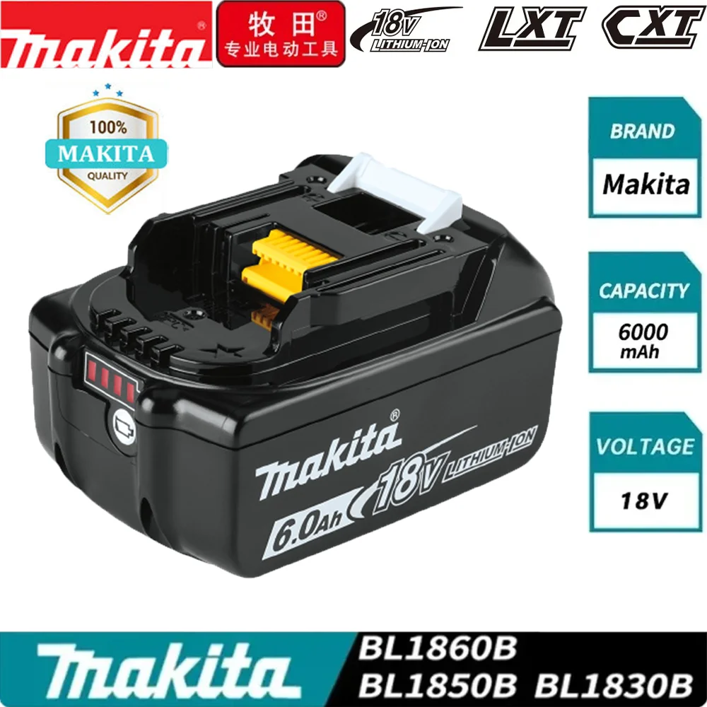 

100% original Makita 18V 6.0Ah rechargeable power tool battery with LED charger replacement LXT BL1860B BL1860 BL1850