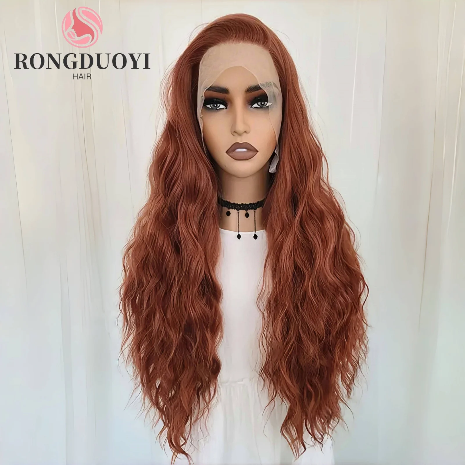 Copper Wig Natural Wavy Synthetic Lace Front Wig Long Curly Reddish Brown Auburn Colored Hair 13X4 Lace Frontal Wigs for Women