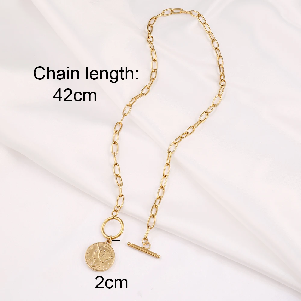 316L Stainless Steel Carved Queen Coin Pendant Necklace For Women Fashion Gold Color Chain Necklaces Jewelry