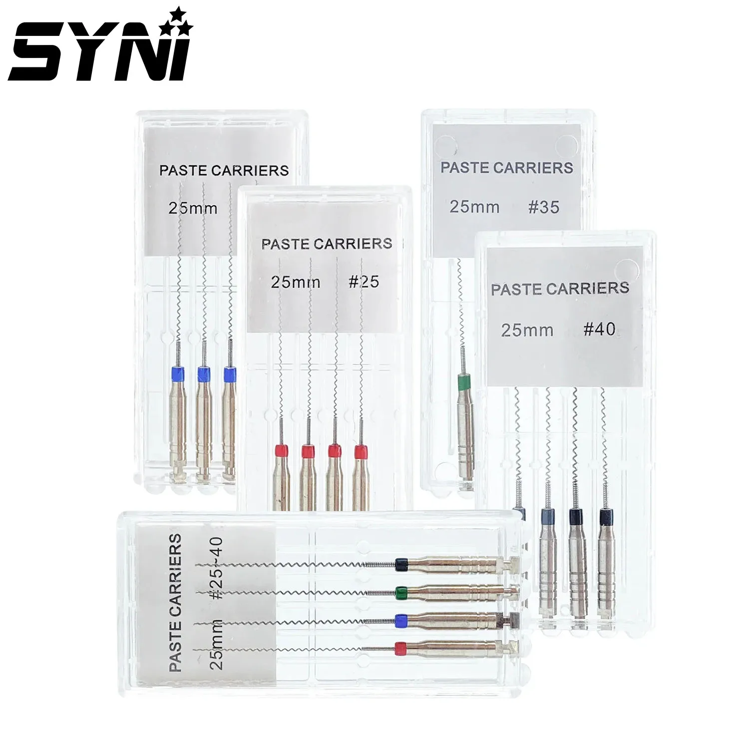 4pcs/Box Dental Rotary Paste Carriers Spiral Filler Lentulo Assorted Engine Filling Paste 21/25mm Size: 25#-40# Dentistry Tool