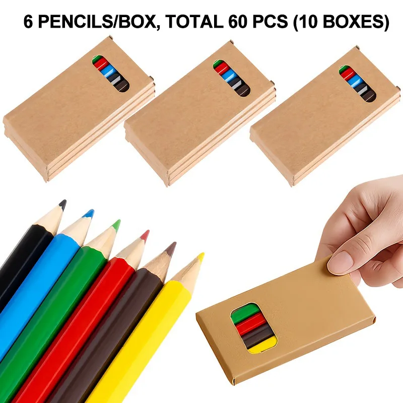 Juego de 60 Lápices de Colores Cortos de 6 Colores, Lápices, Lápices de Colores, Materiales de Arte, Herramientas de Dibujo, Adecuados para Clases de Arte Escolares, Kits de Dibujo para Viajes, Colorear Tarjetas, Material de Oficina, Material Escolar, Set