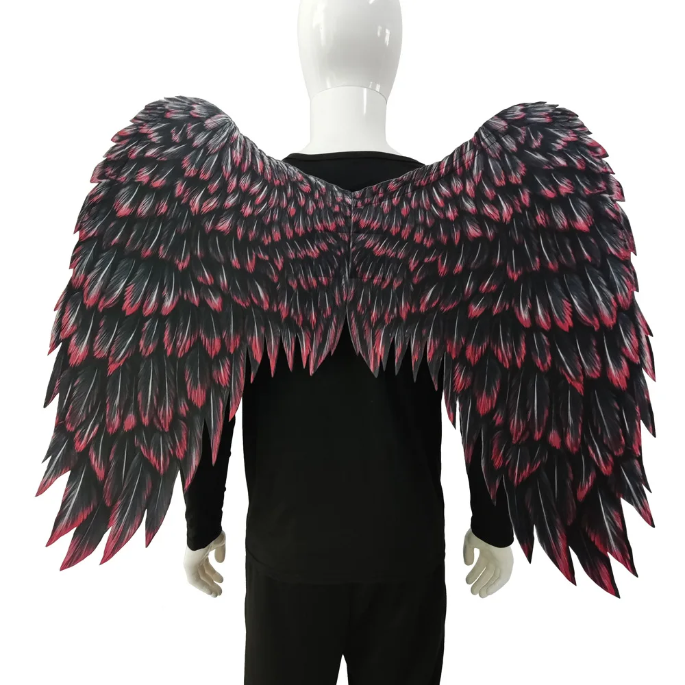 Disfraz de Halloween para niños y adultos, plumas no tejidas en blanco y negro, alas de Ángel, disfraz de Cosplay malvado, Mardi Gras, accesorio de juego de simulación