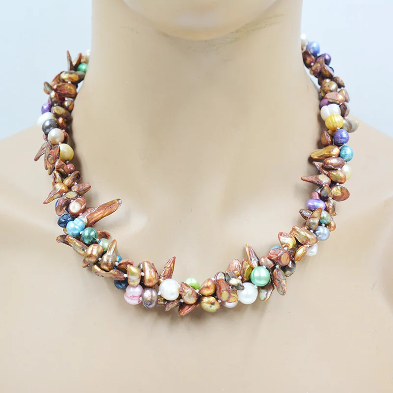 3 natural cultured Baroque pearl necklaces. Fashionable Women's Luxury Banquet Classic Jewelry 19”