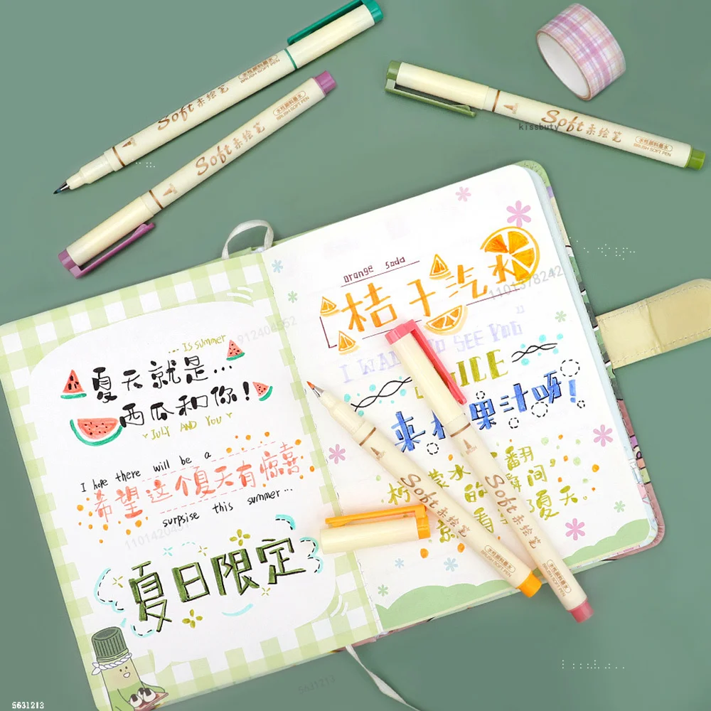 3Pcs/set Four Seasons Soft Brush Painting Pen Lettering Calligraphy Practice Retro Art Marker Pens Set Drawing Art Stationery