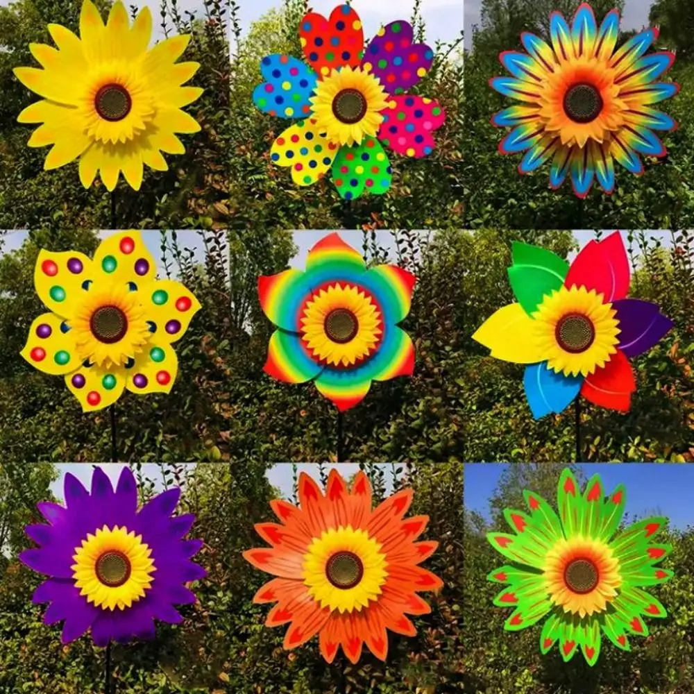 Multistyles Sunflower Windmill PVC Diameter 35~40cm Rotating Sunflower Stake Standing Lawn Flower Pinwheel