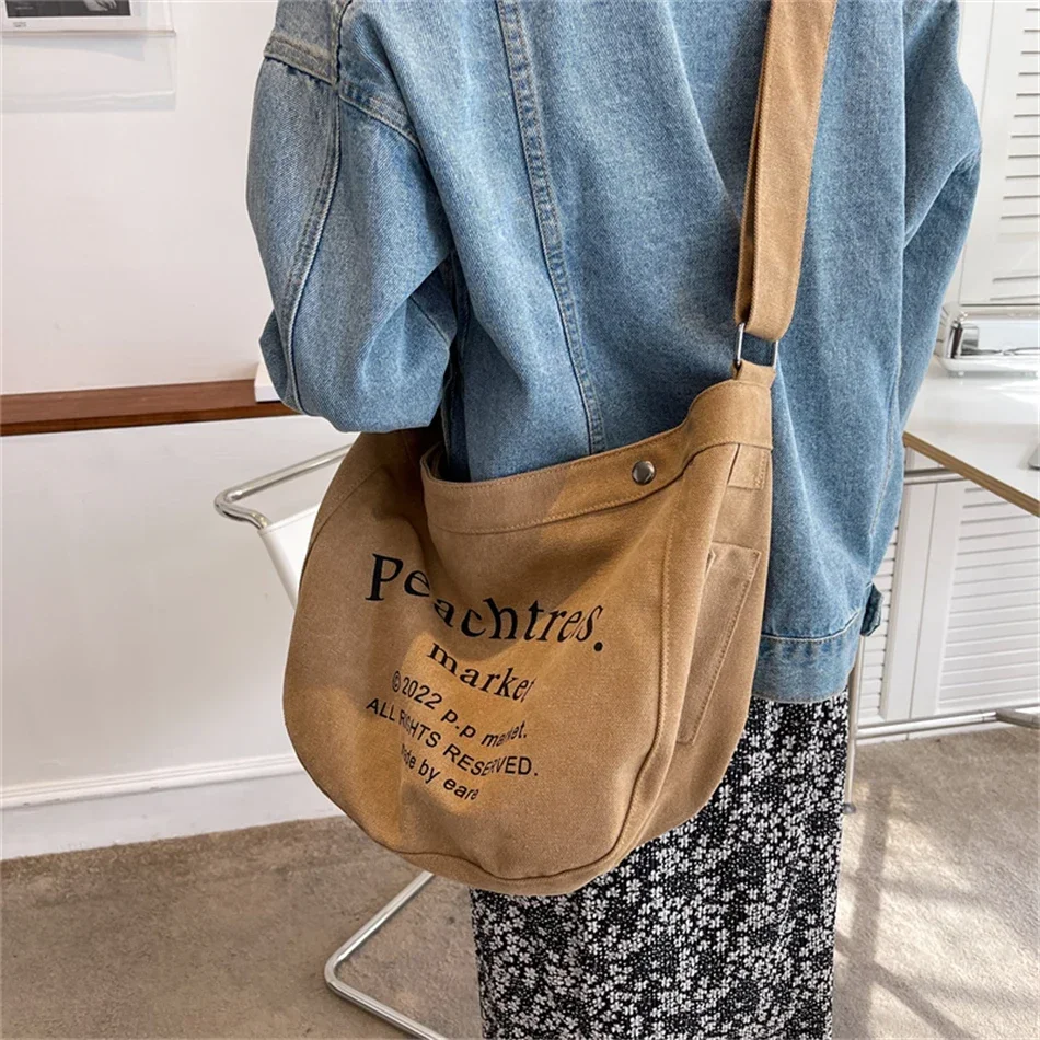 Fashion Trends Designer Large Capacity Canvas Shoulder Bags for Women 2024 Handbags and Purse Female Casual Totes Postmen Bags