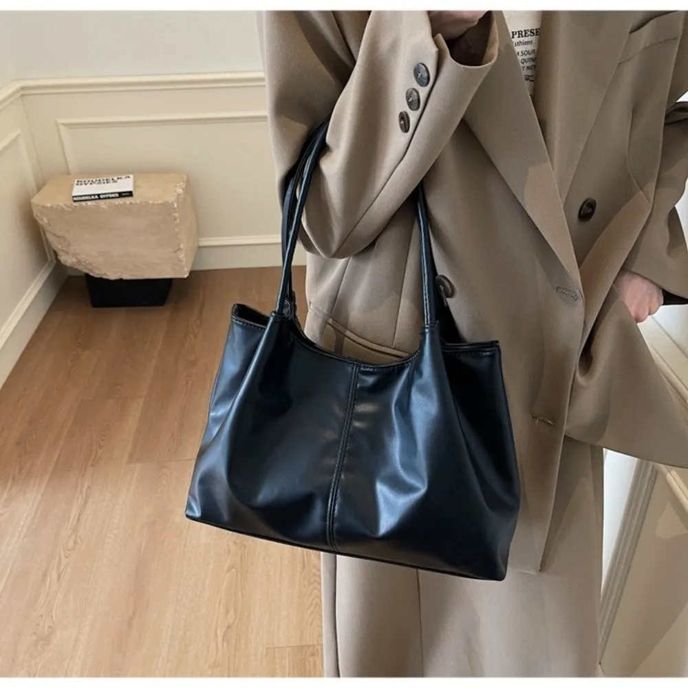 

Повседневная большая сумка с магнитной пряжкой из искусственной кожи, однотонная сумка для подмышек, большая вместительная женская сумка для девочек