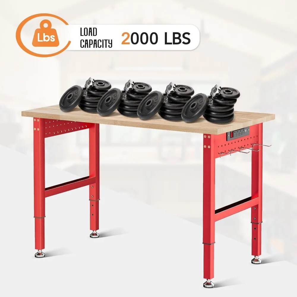 منضدة عمل شديدة التحمل قابلة للتعديل مع 4 منافذ طاقة USB، سعة 2000 رطل، سطح خشبي مطاطي، مصنوعة للاستخدام الصناعي #4