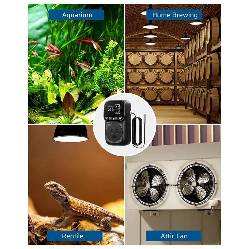 SOFT-Digital Temperature Controller, 15A/1800W Thermostat Outlet Plug, VA Display Heating Cooling Control Timer US Plug