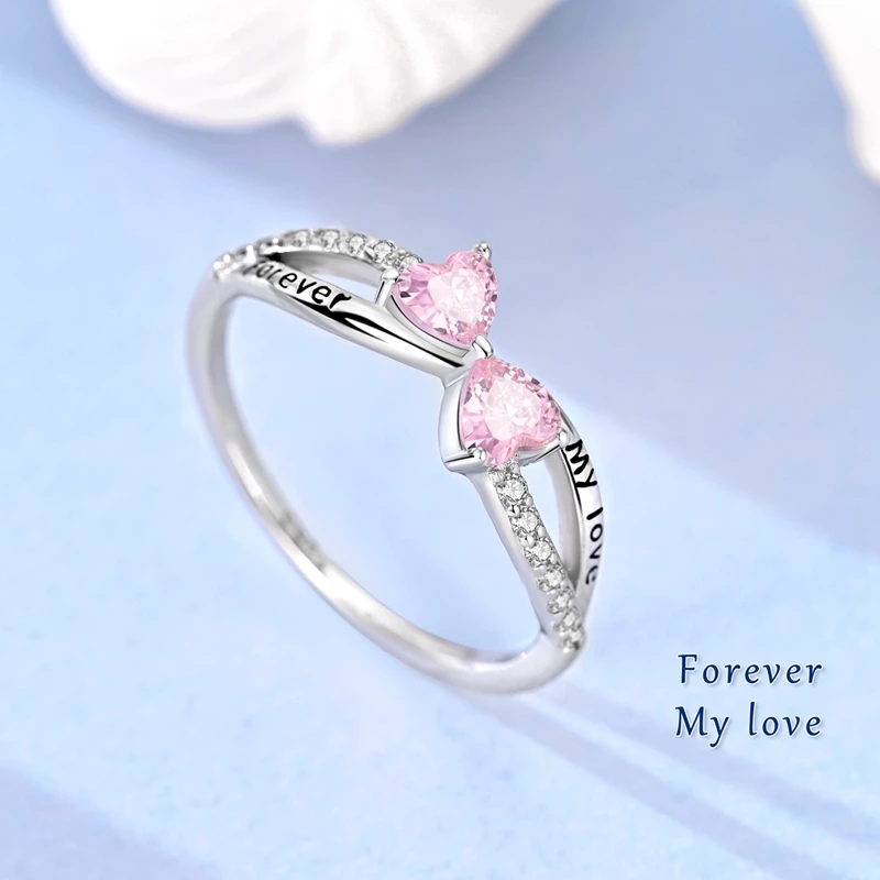 Anillos de plata de ley 925 para mujer, anillo de circonio rosa Forever My Love, anillos de boda para compromiso, joyería, regalo de aniversario