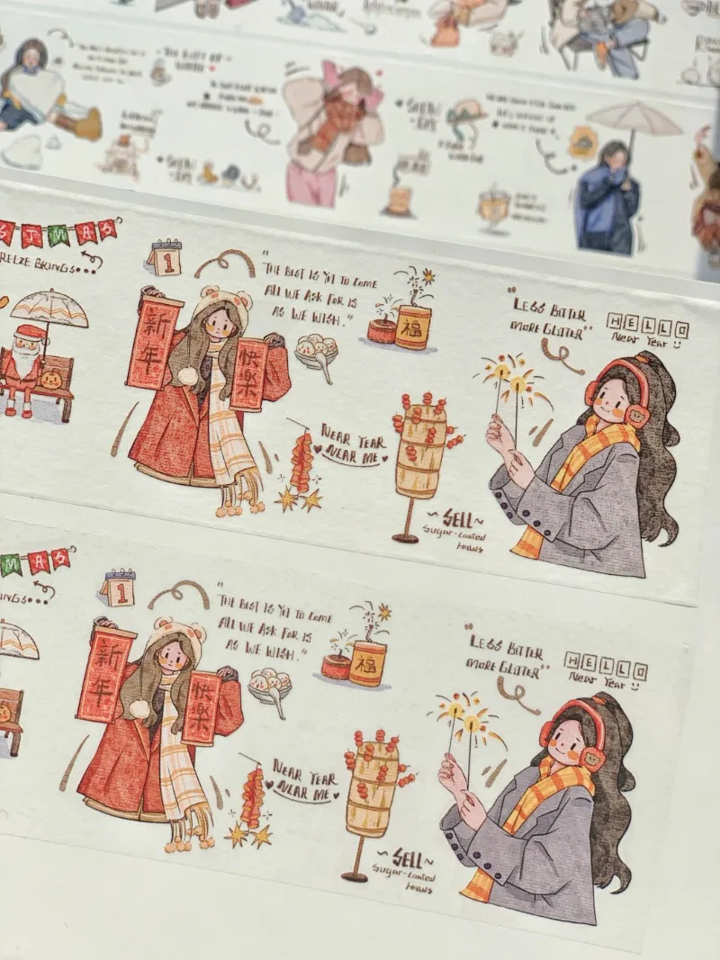 Winter Romance Happy Girl Die Cut  PET Washi Tapes Craft Supplies DIY Scrapbooking Card Making Decorative Plan Sticker