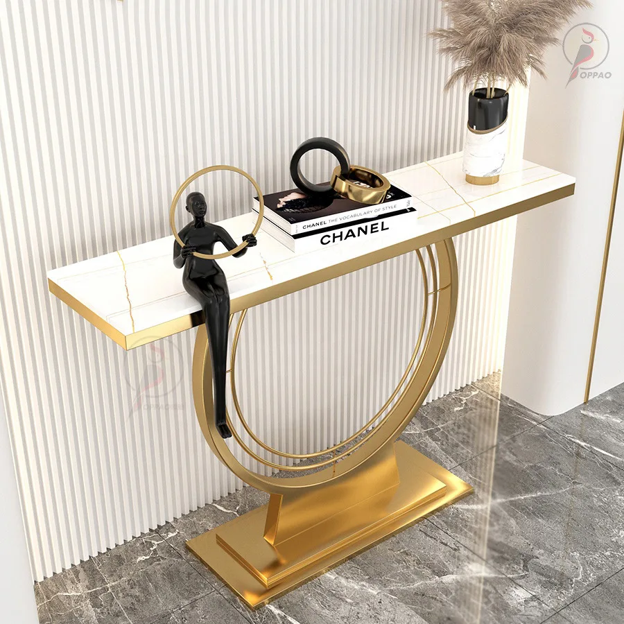 

Light luxury rock slab entrance table Simple decoration Semicircular entrance cabinet strip case entrance platform Entry to the