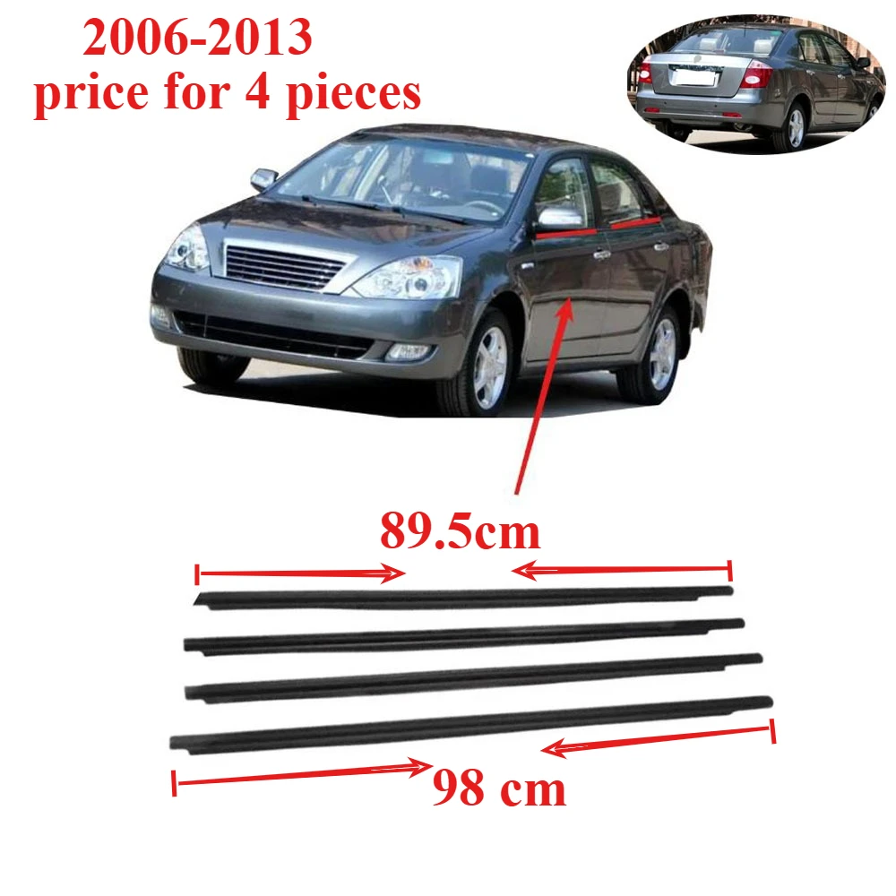 

4 Pieces Windows Rubber for Geely FC Vision 2006-2013 Protector Weather Strip Glass Protect Outside Black Moulding with Clips