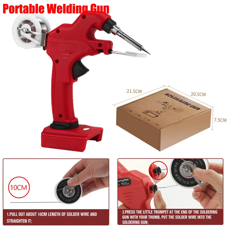 

Portable Cordless Soldering Gun Quick Soldering Tool for DIY for Makita/Milwaukee/Bosch/Black&Decker 18V/20V Lithium Batteries