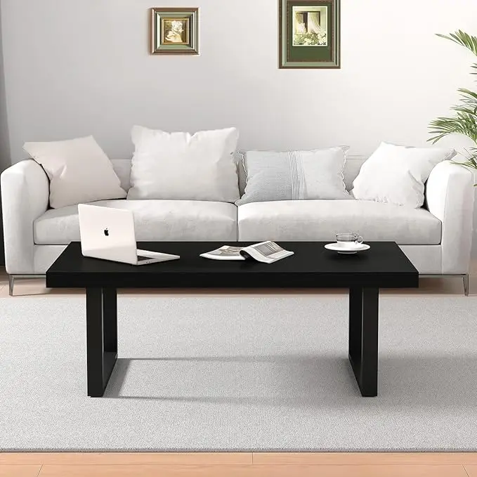 Mesa de madeira moderna e simples, mesa minimalista e retangular para sala