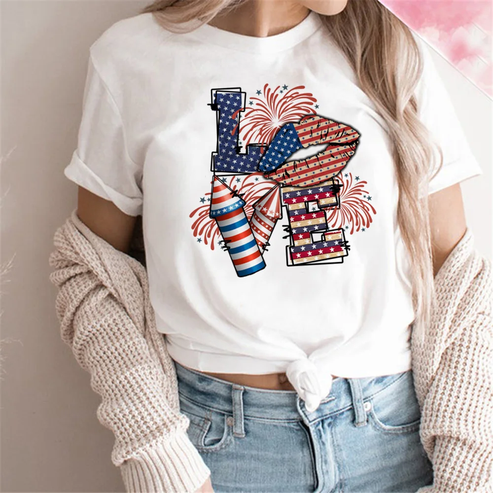 

4th of July top women funny manga designer t-shirts girl comic Japanese clothes