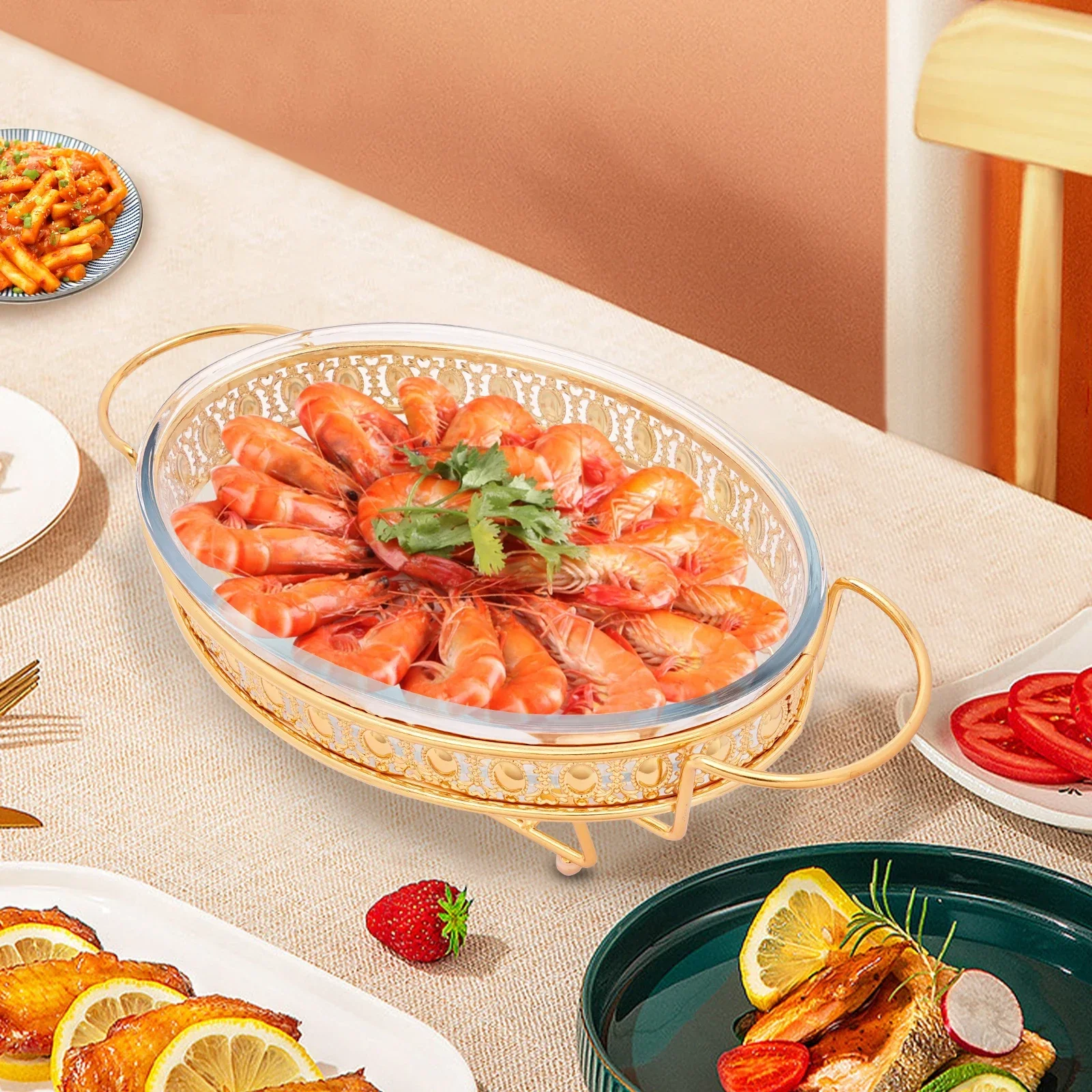 

%a Chafing Dish Set Enough Capacity Oval Food Warmer Rust Resistance Portable with Foot Protection Covers for Events/Buffets