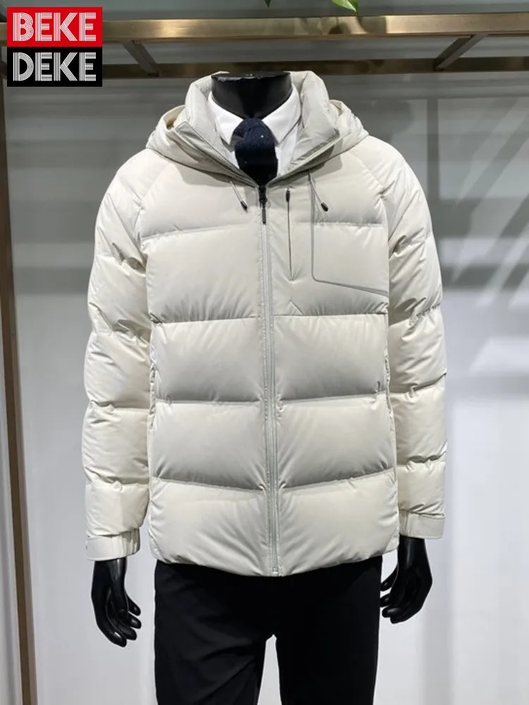 

Mens Winter Thicken Warm Winter Hooded Down Coat Zip Business Casual Outerwear Slim Long Sleeve Streertwear Solid Color Jacket
