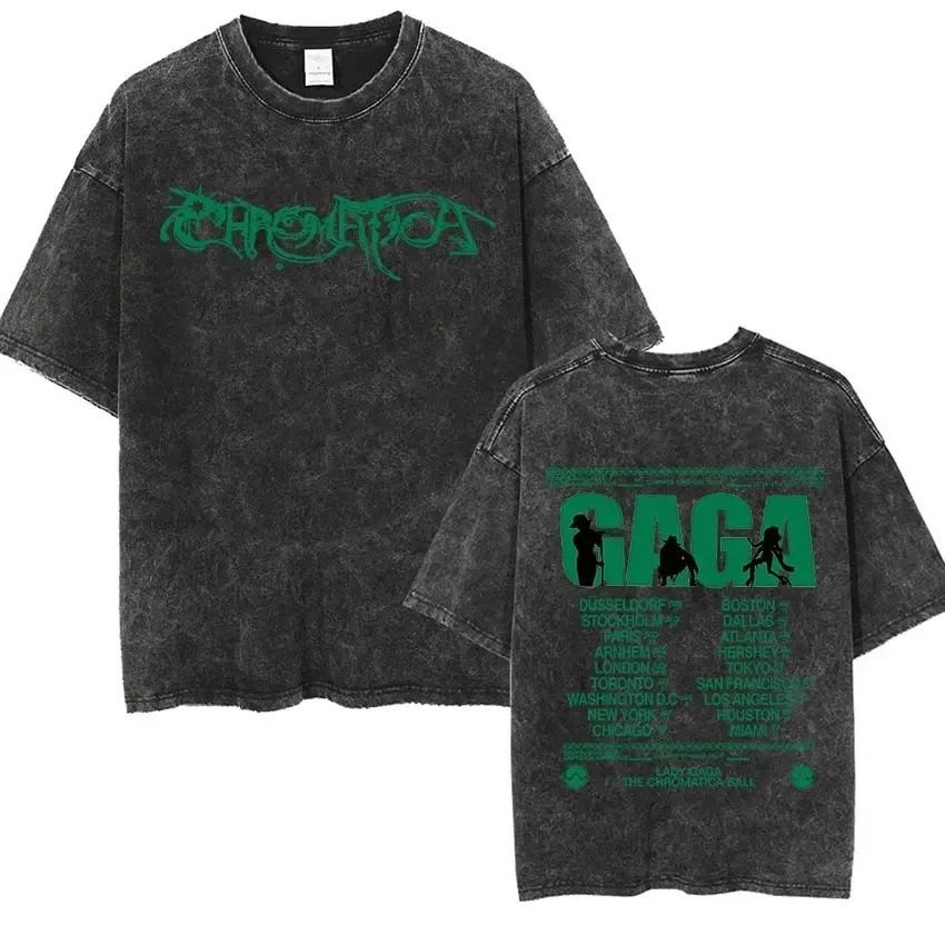 Customization Shirt Singer Lady Gaga The Chromatica Ball Tour 2024 New T Shirts Men Women Hip Hop Vintage Washed Short Sleeve T-
