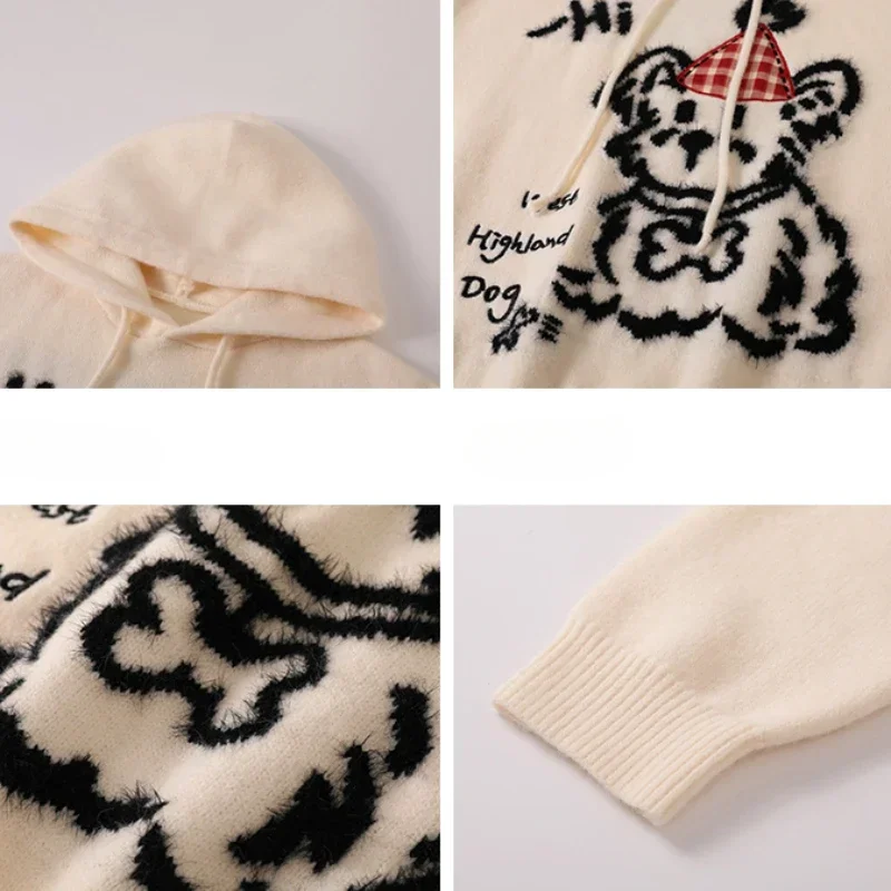 محبوك هوديس المرأة الكلب طباعة عادية مترهل الشارع الشهير الخريف الشتاء لينة الدافئة تنوعا كلية الفتيات الكورية الموضة اليومية #6