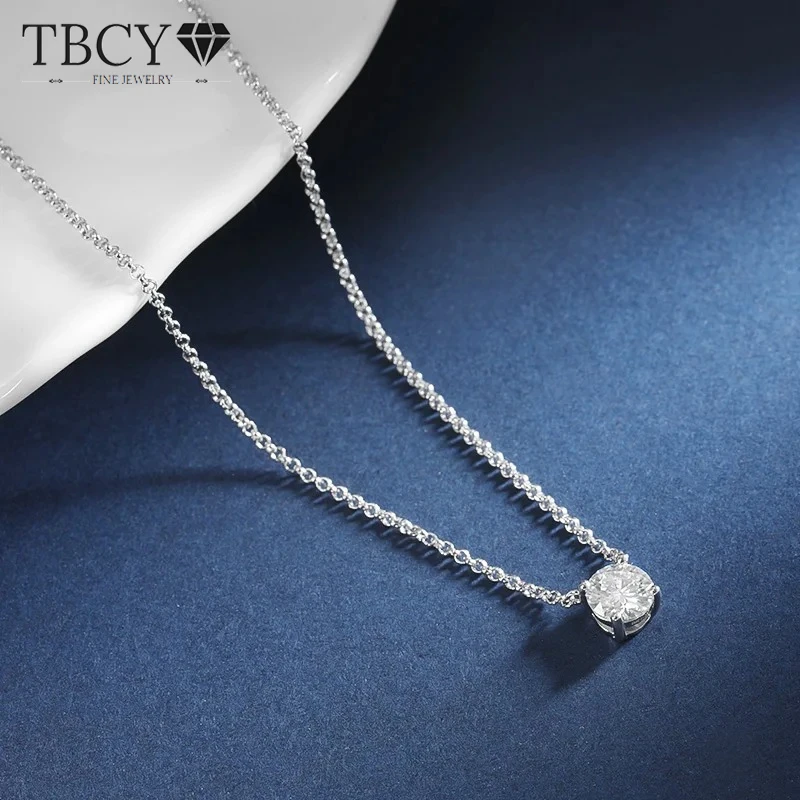 

TBCYD 1/2/3/5CT Round Cut Moissanite Necklace Pendant For Women S925 Silver 18K Gold Plated Classic Four Claws Necklace Jewelry