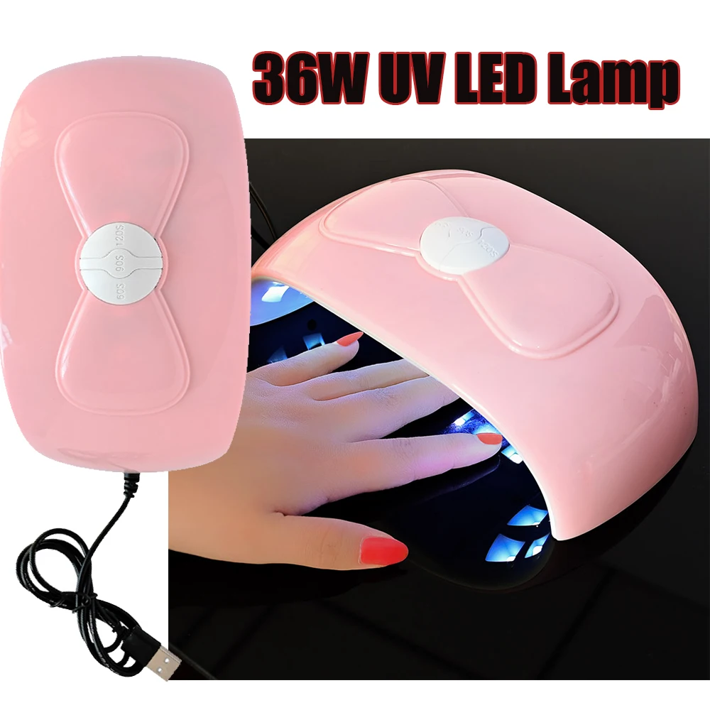 1Pc Professional Pink Bowknot Nail Lamp 60/90/120s Gel Polish Dryer UV Light 36W-18pcs Light bead  Manicure  UV LED Lamp &F-21