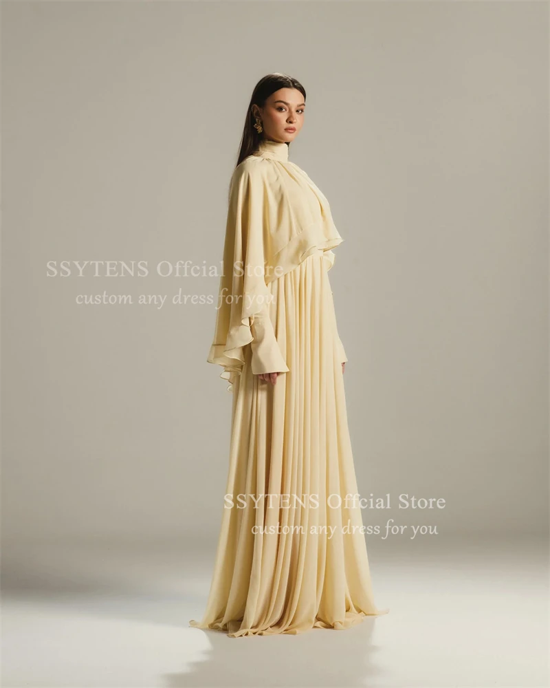 فساتين سهرة من SSYTENS Dubai فستان أنيق لحفلات الزفاف من الشيفون فساتين سهرة فاخرة بأكمام طويلة للنساء فستان سهرة