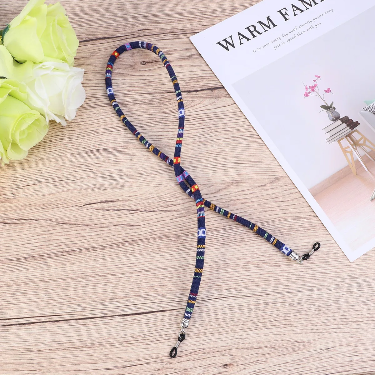

Ethnic Style Eyeglass Holder Chain for Women Men Cotton Wool Eyewear Retainer Strap Prevents Dropping Dark Blue