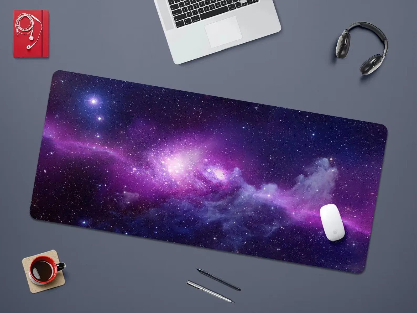 Purple Blue Galaxy Space Large Gaming Desk Mat Non Slip Rubber Mousepad For PC Keyboard Home Office Table Decoration
