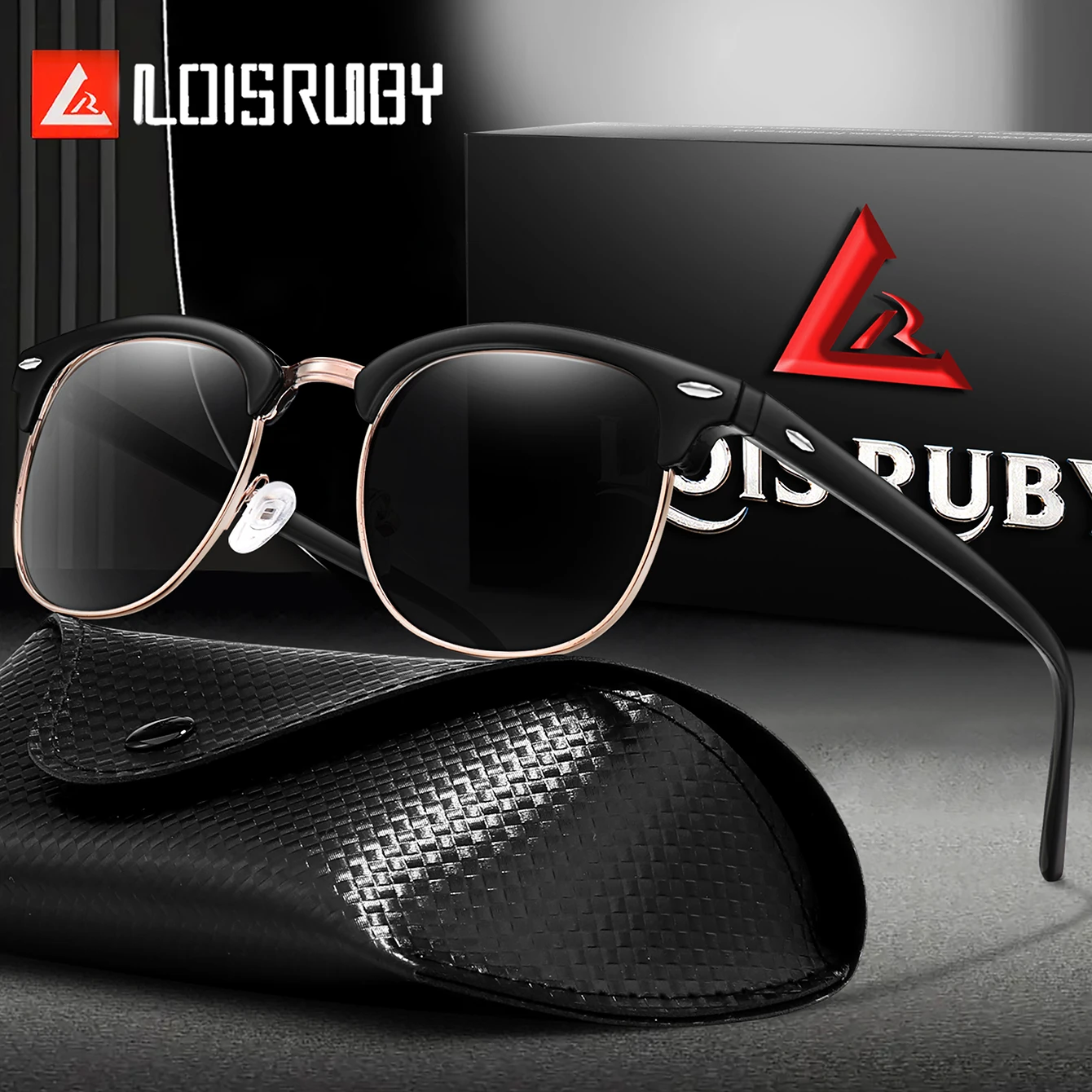 Luxus-Sonnenbrille Metall-Halbrahmen Damen Herren Design Runde Berühmte Marken-Sonnenbrillen für Wandern Angeln Radfahren mit Etui