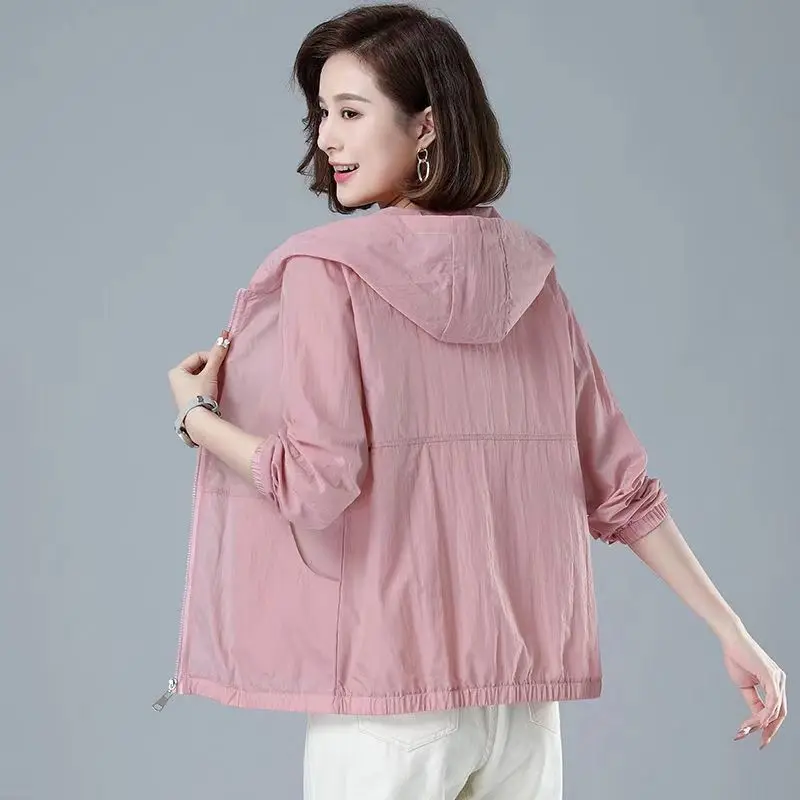

Ultraviolet-proof Women Summer New Solid Color Long Sleeved Sunscreen Clothing Top Coat Middle Aged Mom Costume Sunscreen Jacket