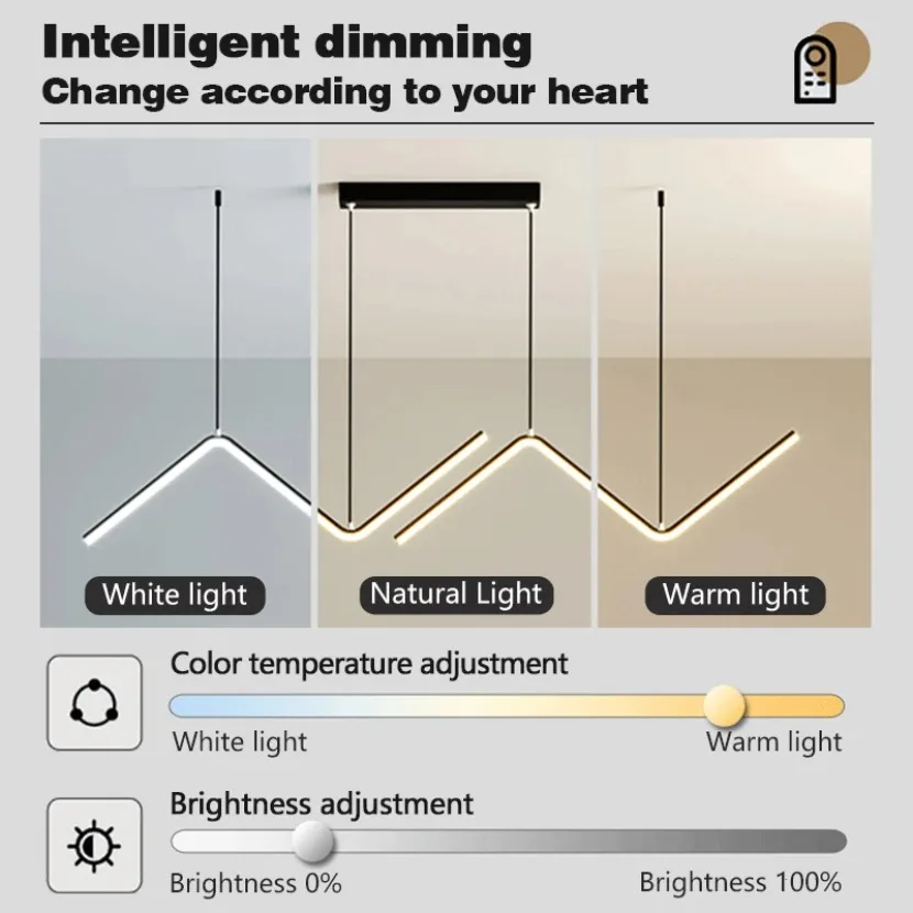 LED Line Pendant Light Black Gold Aluminum Room Decor Droplight Remote Dimming Dining Living Room Kitchen Office Chandelier