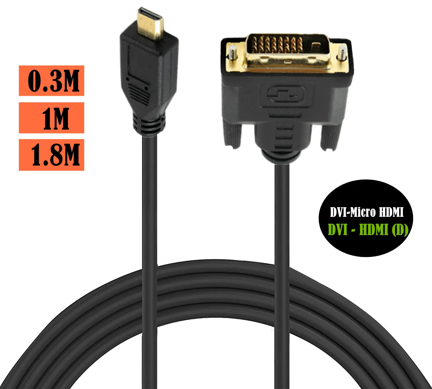 High Speed HDMI-compatible Cable Micro HD-to DVI DVI-D 24+1 Pin Adapter Cables 3D 1080p For LCD DVD HDMI XBOX PS3 1m 3ft 1.8m 6f