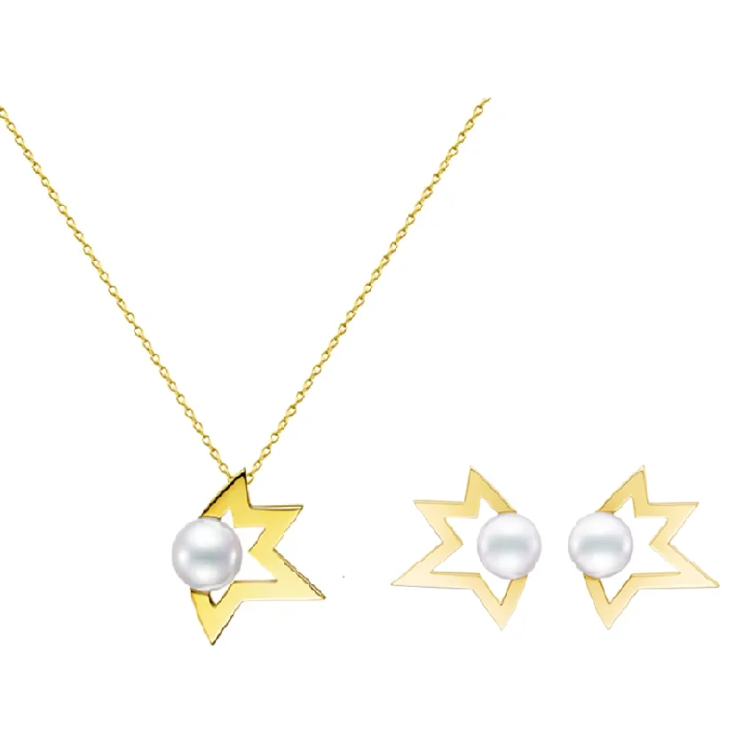 

KURSHUNI Pearl Pendant Star Necklace Earring Set for Women Luxury Quality Jewelry 2023 New Trend Korean Fashion INS Japanese