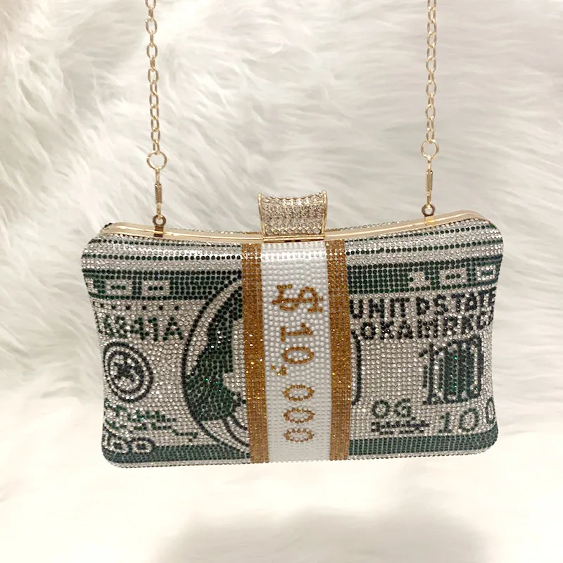 

Luxury USD Diamonds Evening Bag Fashion Shiny Money Rhinestone Women Shoulder Bag Chains Dollar Crossbody Bags for Women Purse