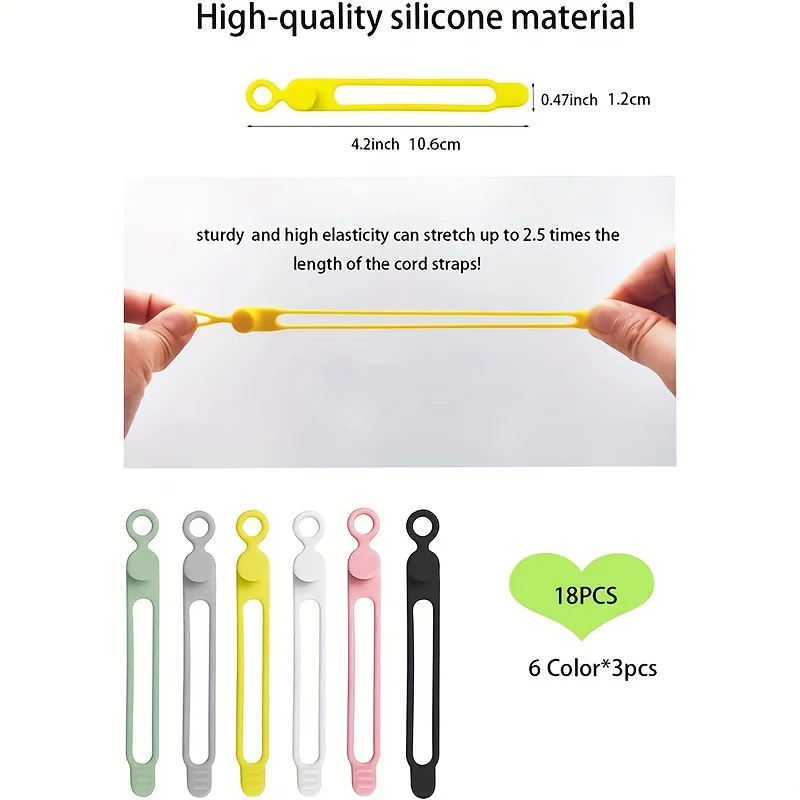 ربطات كابلات من السيليكون، منظمات سلك مرنة قابلة لإعادة الاستخدام، أشرطة إدارة الكابلات متعددة الوظائف لتجميع وتأمين الأسلاك