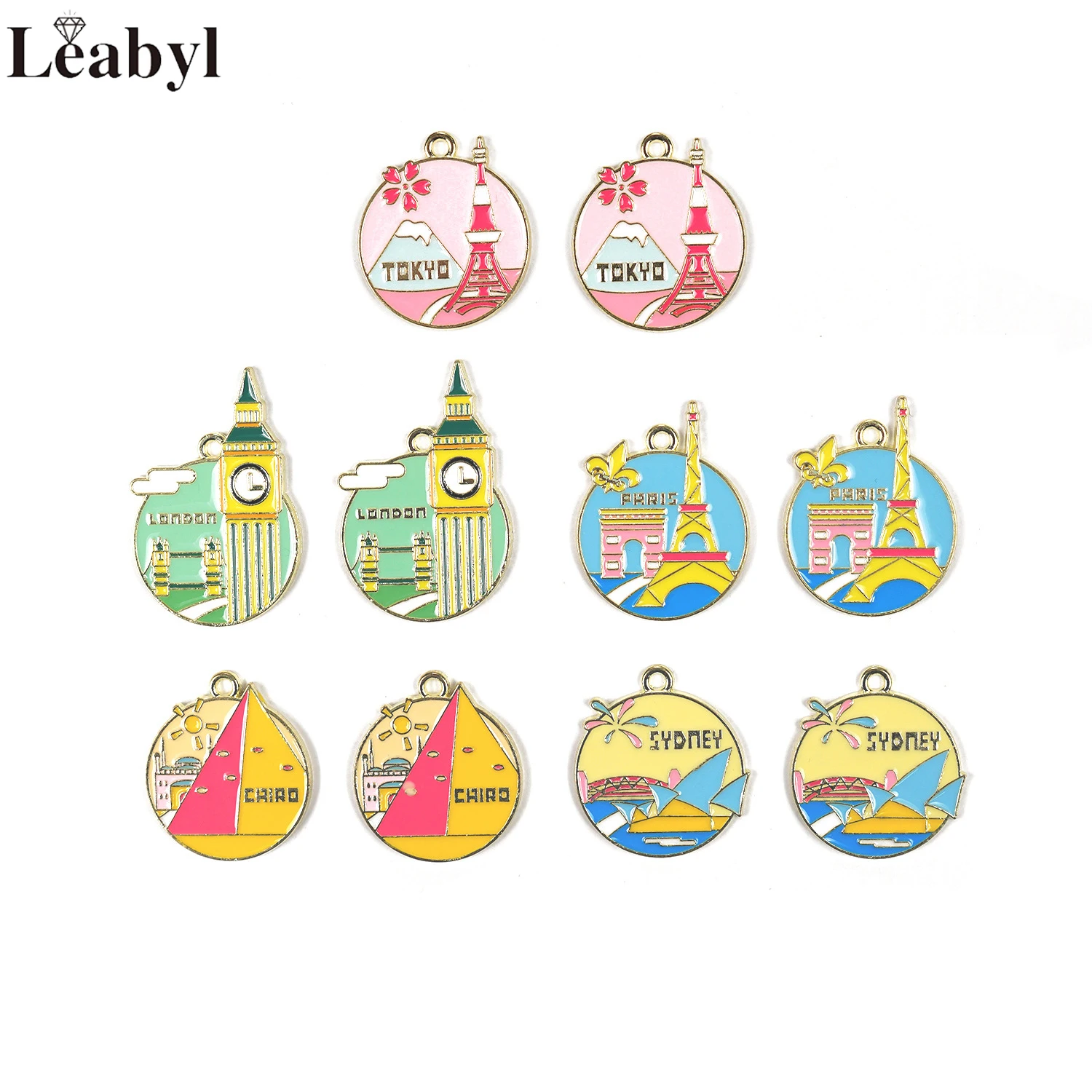 10 PC Classic Eiffel Tower Mount Fuji Pyramids Urban Architecture Pendant fit Bracelet Keychain Necklace DIY Accessories Jewelry