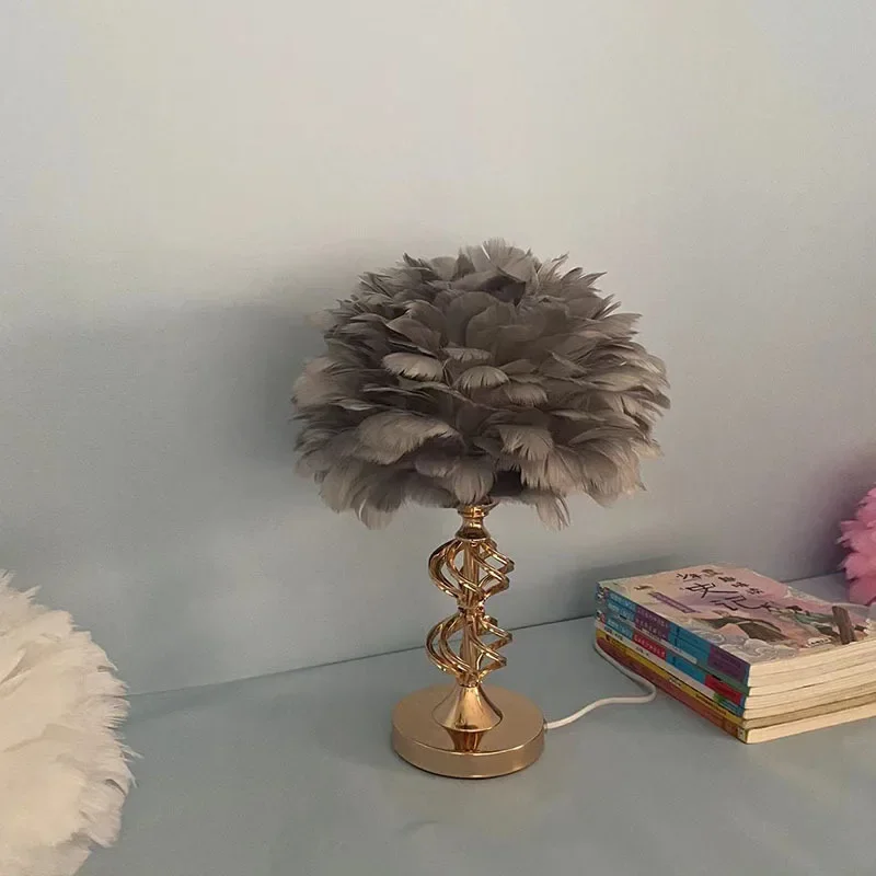 Nordic bedroom bedside ornament decoration wedding room warm romantic feather table lamp