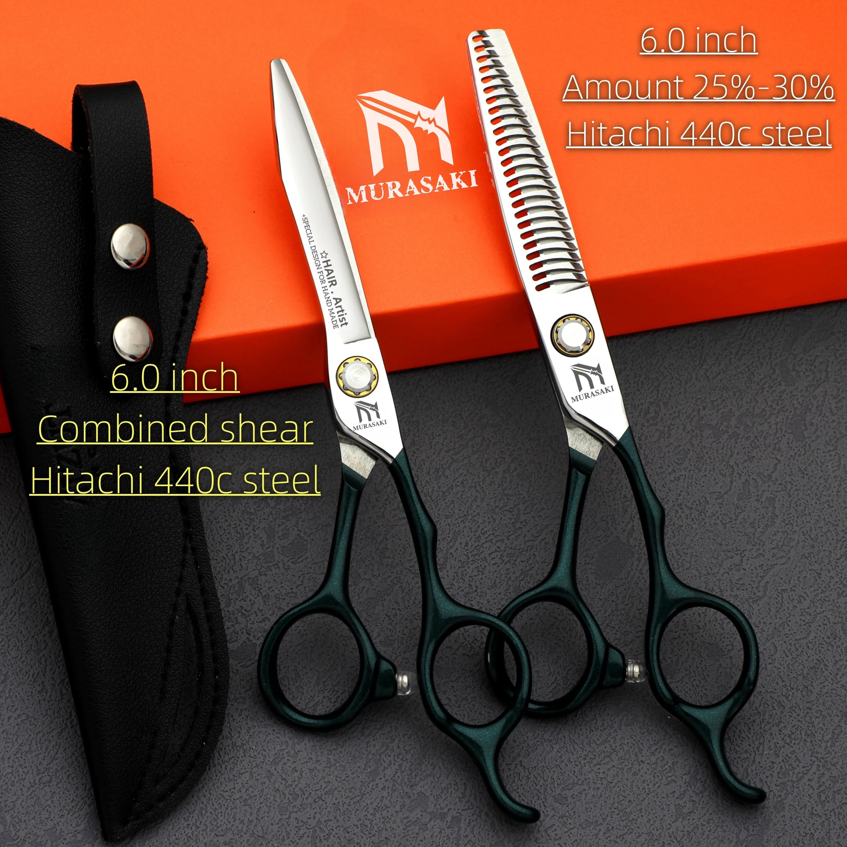 MURASAKI Barber Scissors，6.0 inch Professional Hair Cutting Machine，Japan 440C Steel Barbershop Accessories，High-End Salon To