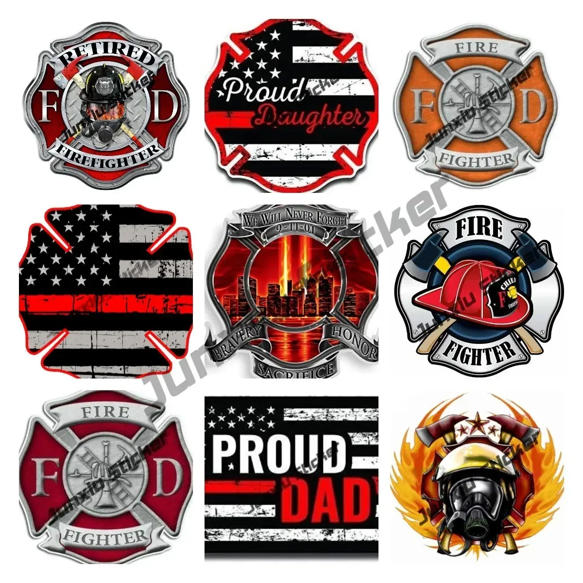 

Fireman Bravery Honor Stickers First Responder Reflective Cover Scratches Decals American Flag Maltese Cross Vehicle Accessories