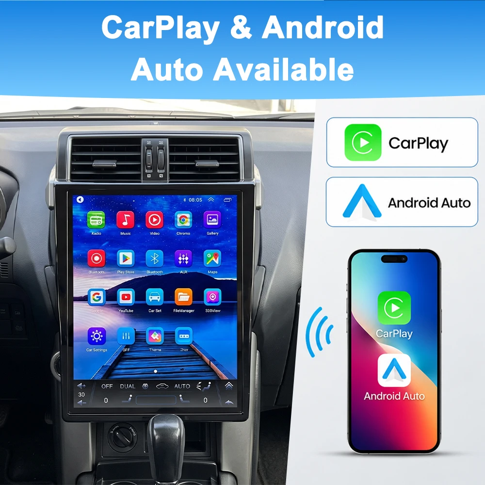 15.1 Inch Android 15 for Land Cruiser Prado 2014-2017 Base Trim GPS Navigation with CarPlay Android Auto Octa Core 4+64G 5G
